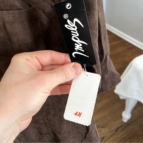 NWT H&M Impuls Women Faux Suede Shirt Dress Brown Button Front Size L - Picture 4 of 12